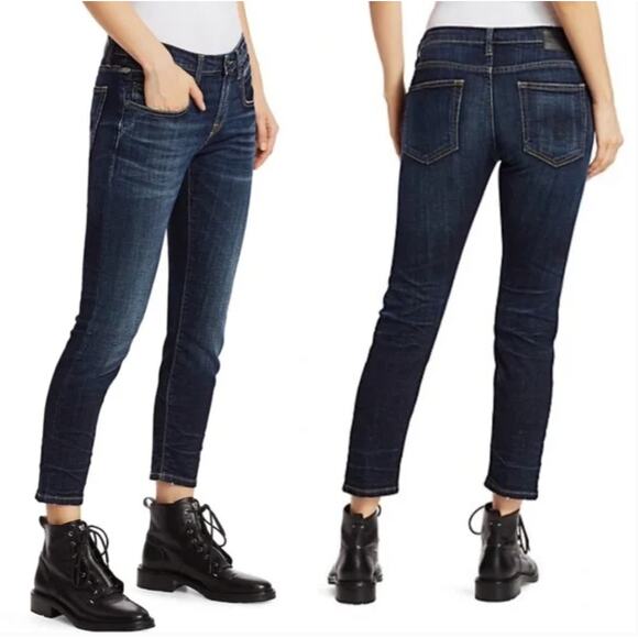 R13 Jeans Womens 27 Blue Biker Boy Howell Indigo Skinny Stretch Made Italy - Picture 1 of 16